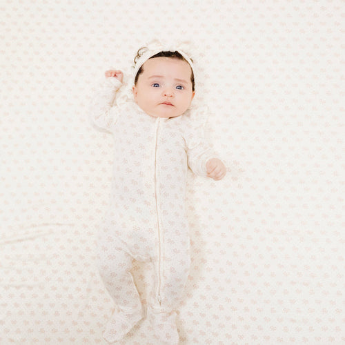 2 Way Ruffle Sleeve Zipper Footie - Vintage Mini Bows