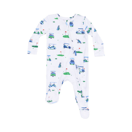 2 Way Zipper Footie - Vintage Golf Carts Blue