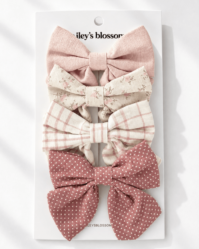 4-Piece Bow Clip Set - Antique Rose