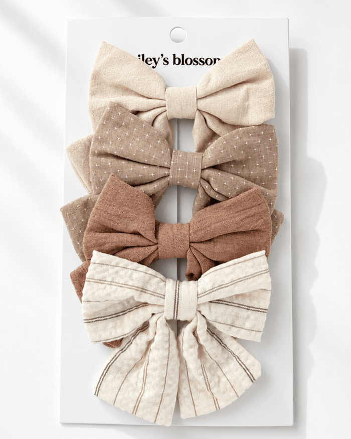 4-Piece Bow Clip Set - Heirloom Linen