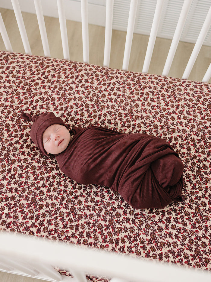 Antique Floral Ribbed Bamboo Stretch Crib Sheet