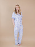 Bamboo Women's Button Up Set | Blue Flowers