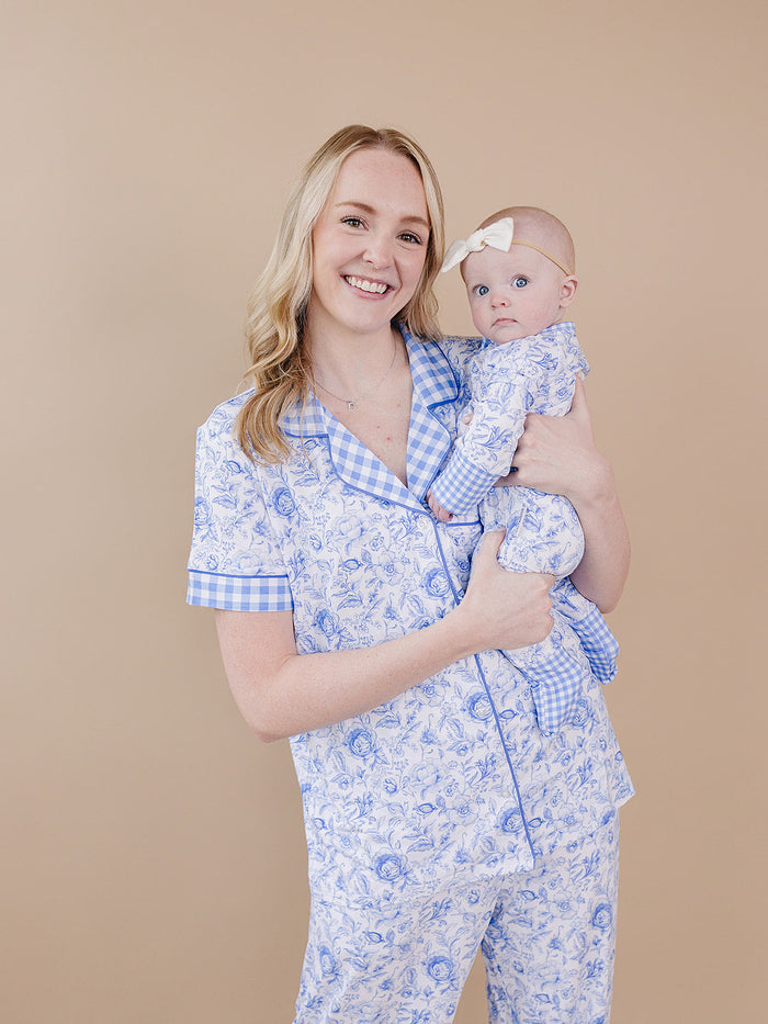 Bamboo Zip Romper | Blue Flowers