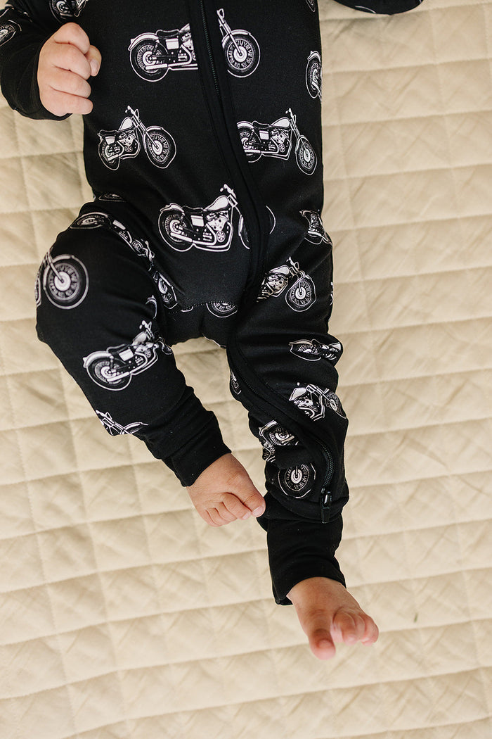 Bamboo Zip Romper | Born to Ride Black