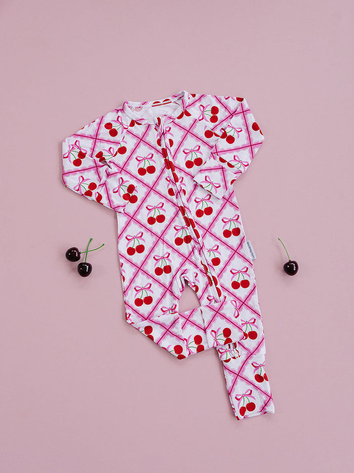 Bamboo Zip Romper | Cherry Bow