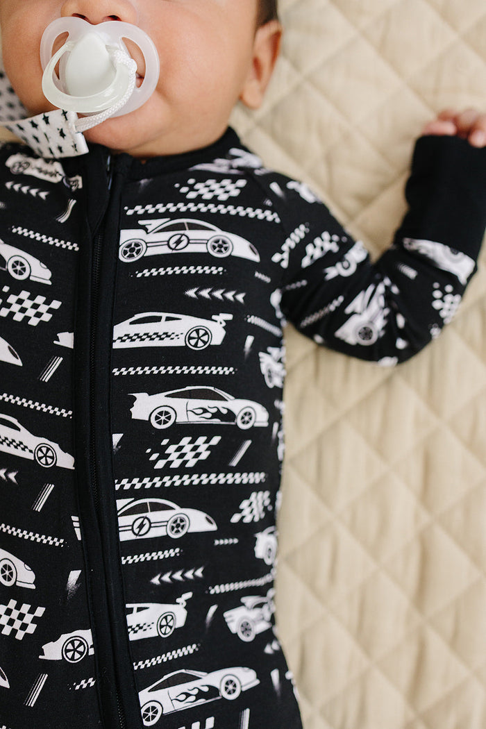 Bamboo Zip Romper | Race Cars