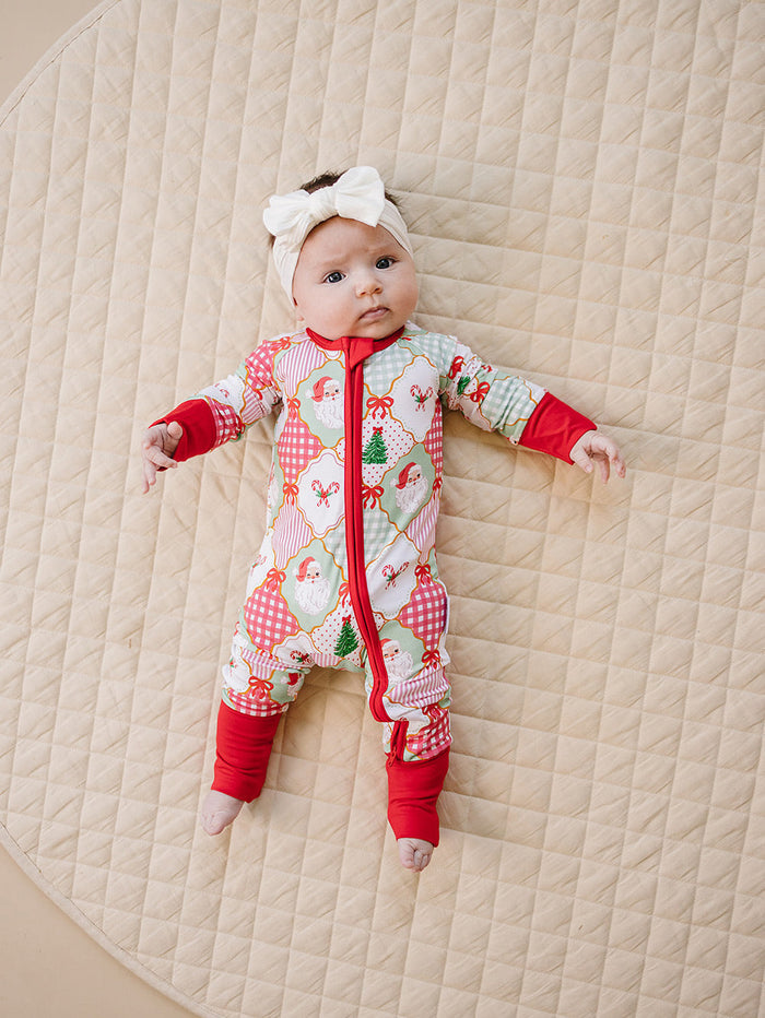 Bamboo Zip Romper | Santa Patchwork