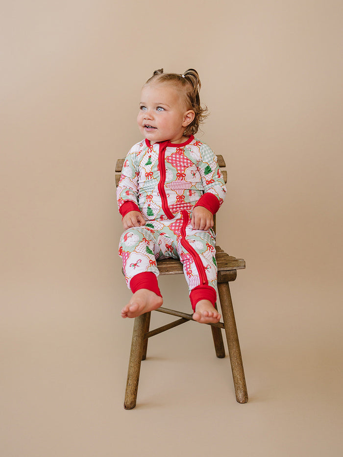 Bamboo Zip Romper | Santa Patchwork