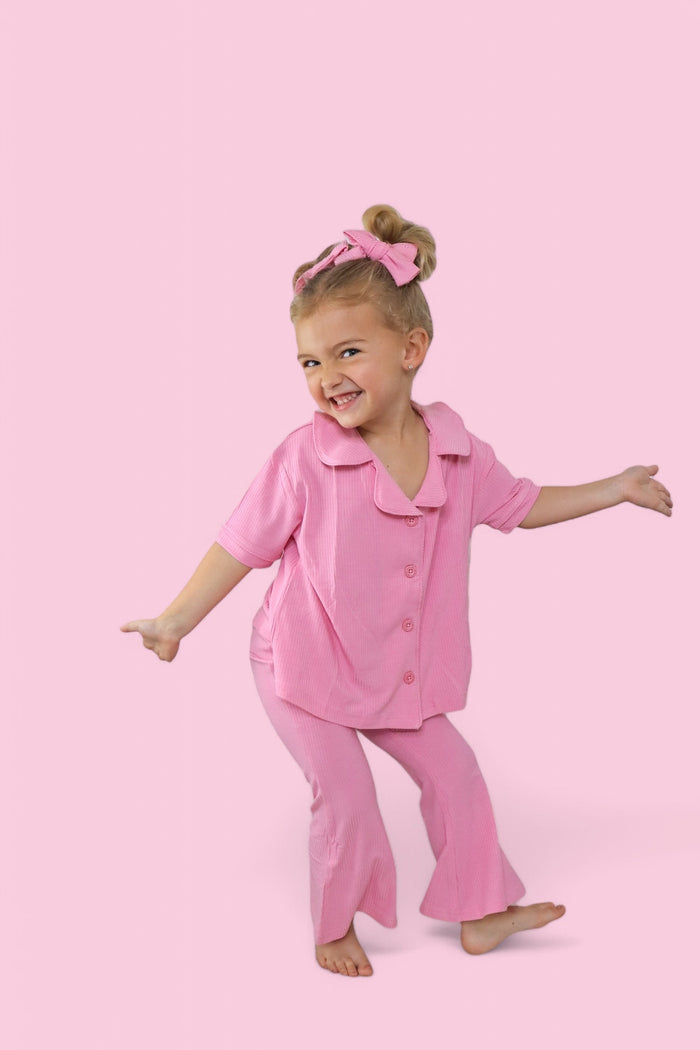 BELLA PINK RIB DREAM GIRL'S FLARE SET