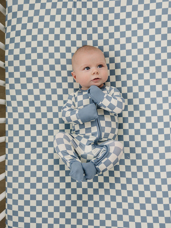 Blue Checkered Bamboo Zipper