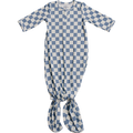 Blue Checkered Ribbed Bamboo Knot Gown