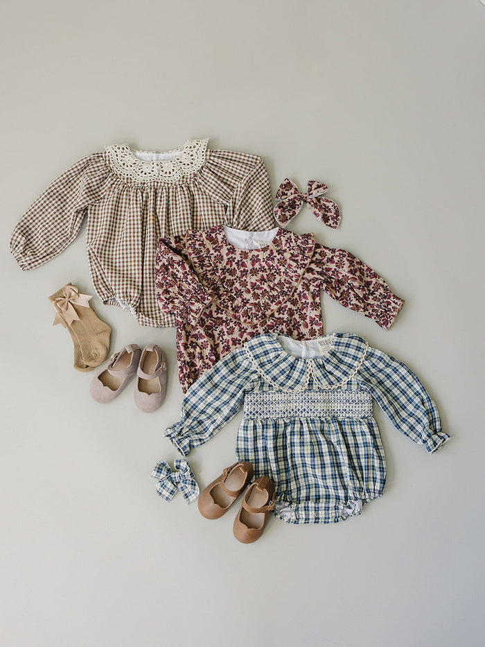 Blue Plaid Ruffle Collar Bubble Romper