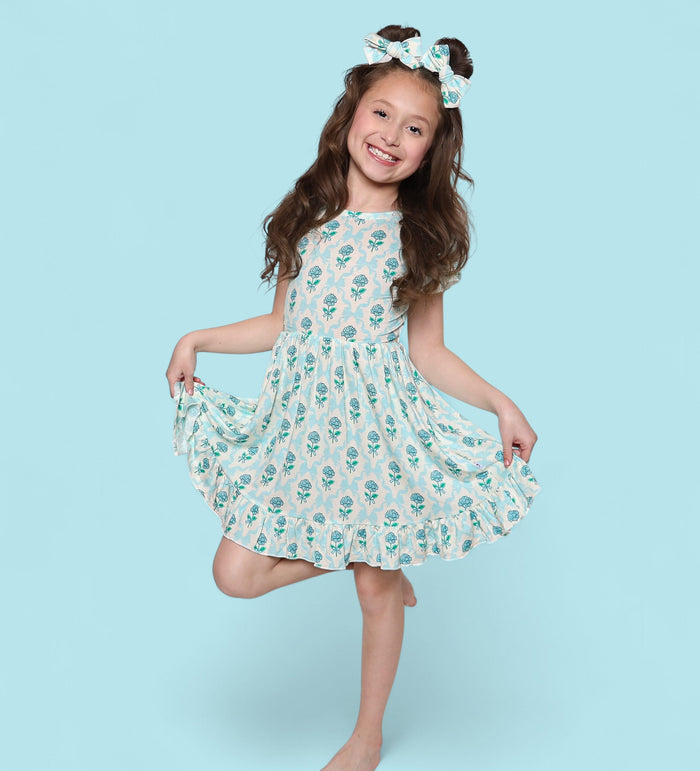 BLUE RIBBON BLOOMS DREAM TIE BACK RUFFLE DRESS