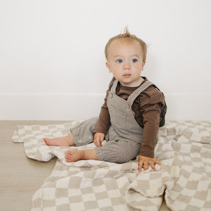 Brown Plaid Overalls