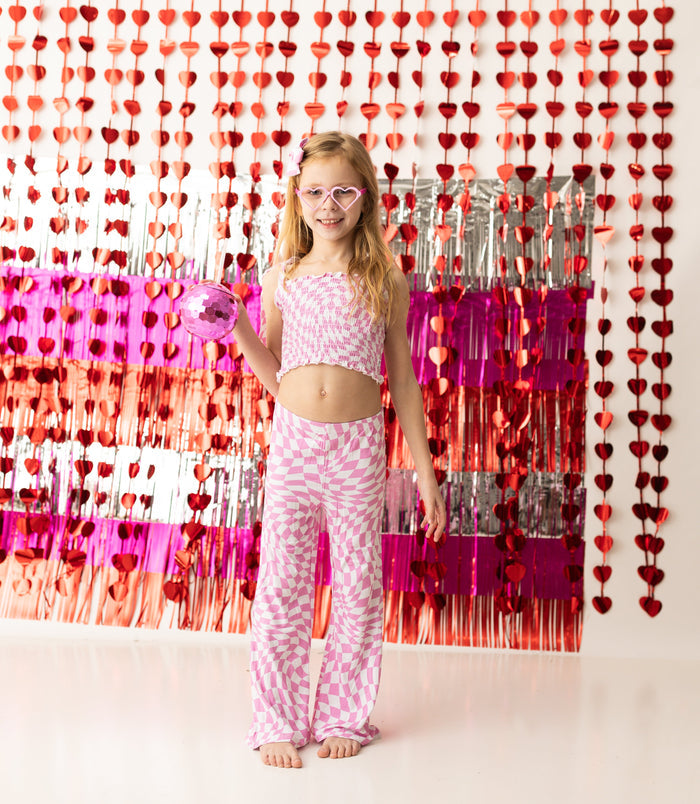 BUBBLEGUM WAVY CHECKERS DREAM SMOCKED FLARE SET