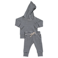Charcoal Stripe Ribbed Hooded Set