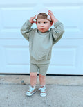 Custom Embroidered Crewneck Sweatshirt & Bamboo Bike Shorts Set