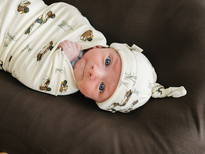 Ducks Ribbed Bamboo Newborn Knot Hat