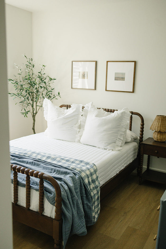 Dusty Blue Gingham Twin Muslin Quilt