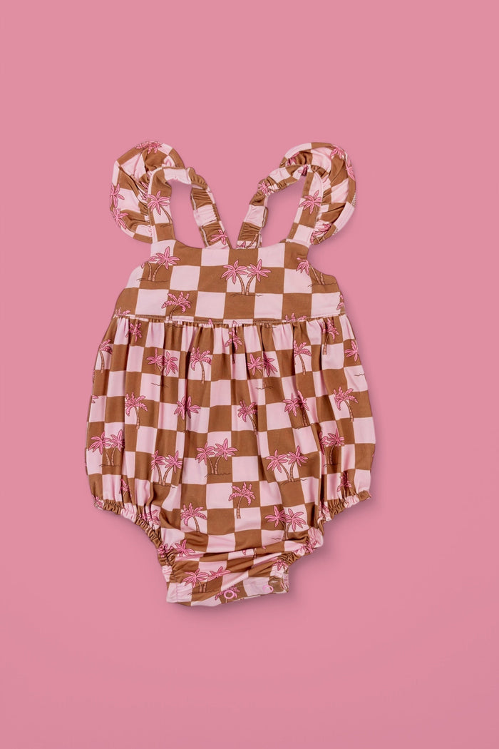 EXCLUSIVE SUNSET BEACH CHECKERS CAP SLEEVE DREAM BUBBLE ROMPER