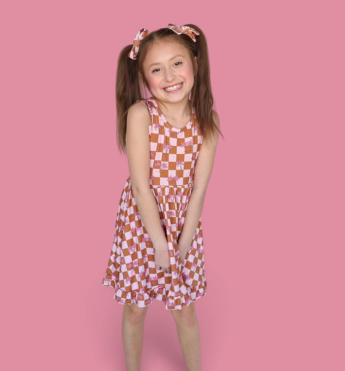 EXCLUSIVE SUNSET BEACH CHECKERS TANK DREAM RUFFLE DRESS