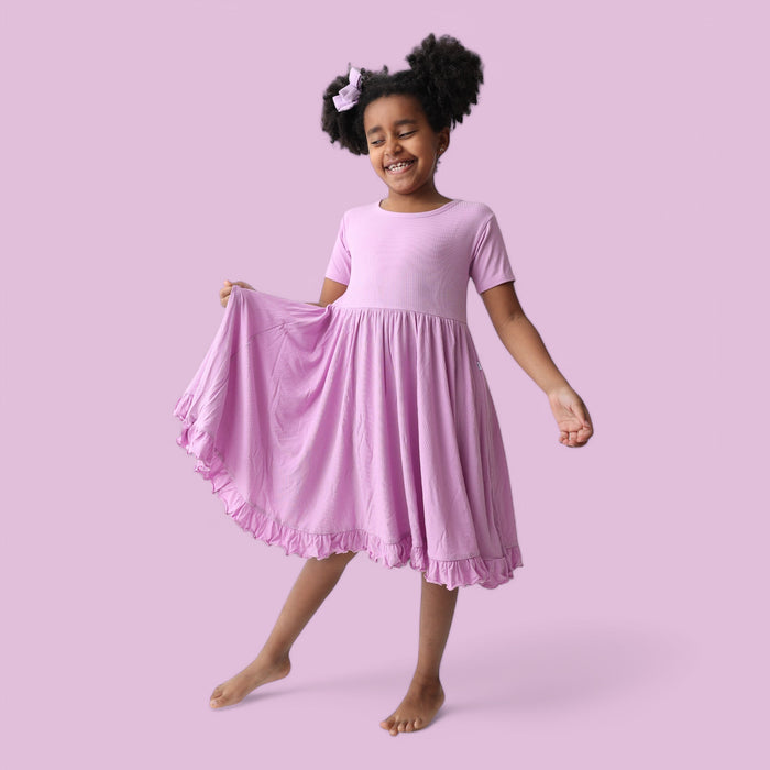 FOREVER LILAC RIB DREAM RUFFLE DRESS