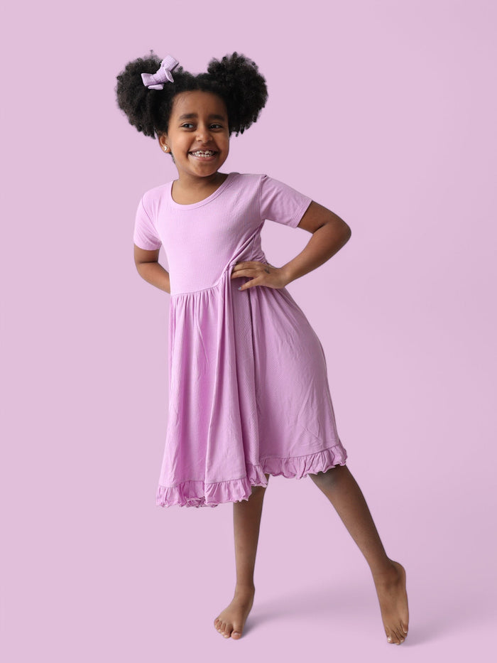 FOREVER LILAC RIB DREAM RUFFLE DRESS