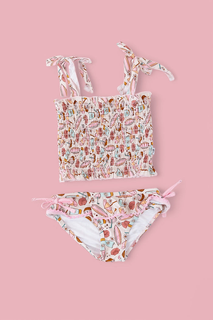 FUN IN THE SUN DREAM SMOCKED TANKINI TWO PIECE SWIM SUIT