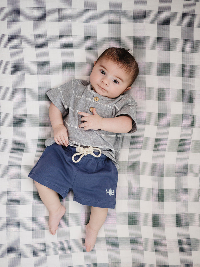 Grey Stripe Button Tee