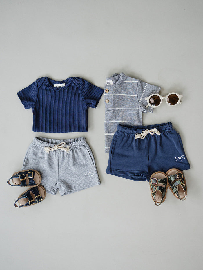 Grey Stripe Button Tee