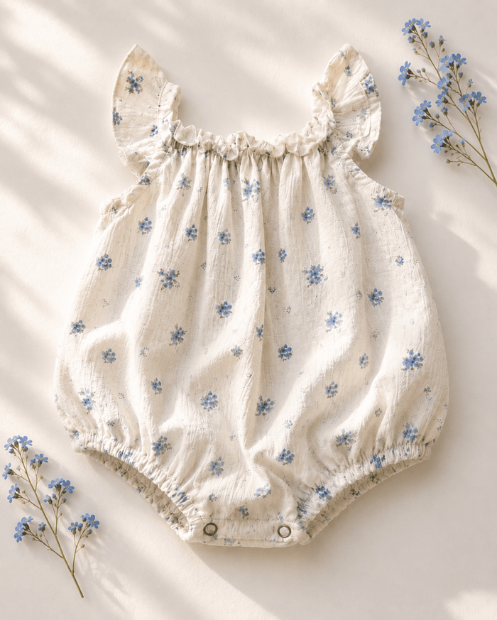 Ivy Flutter Sleeve Bubble Romper - Blue Patina