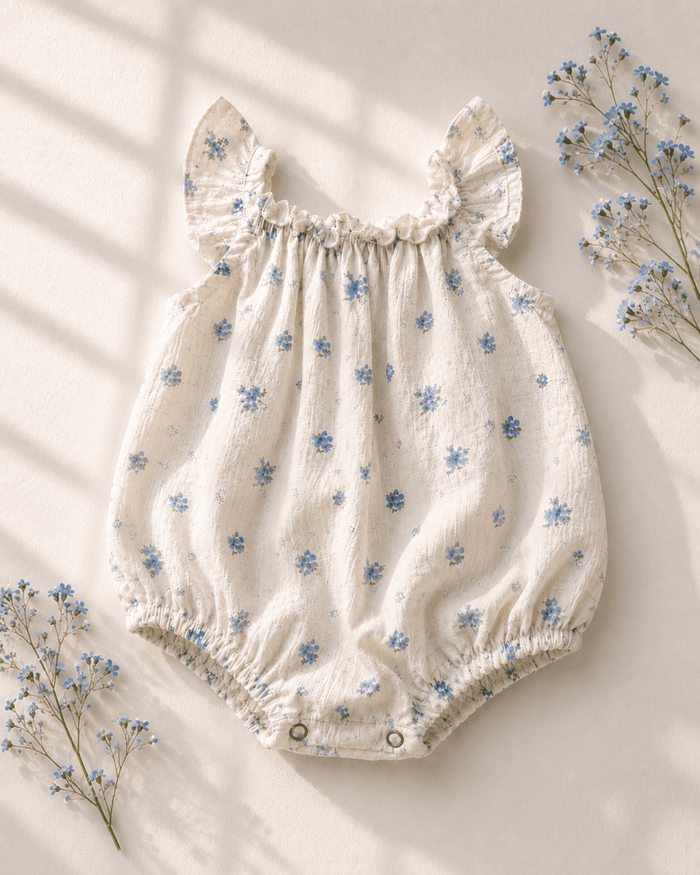 Ivy Flutter Sleeve Bubble Romper - Blue Patina