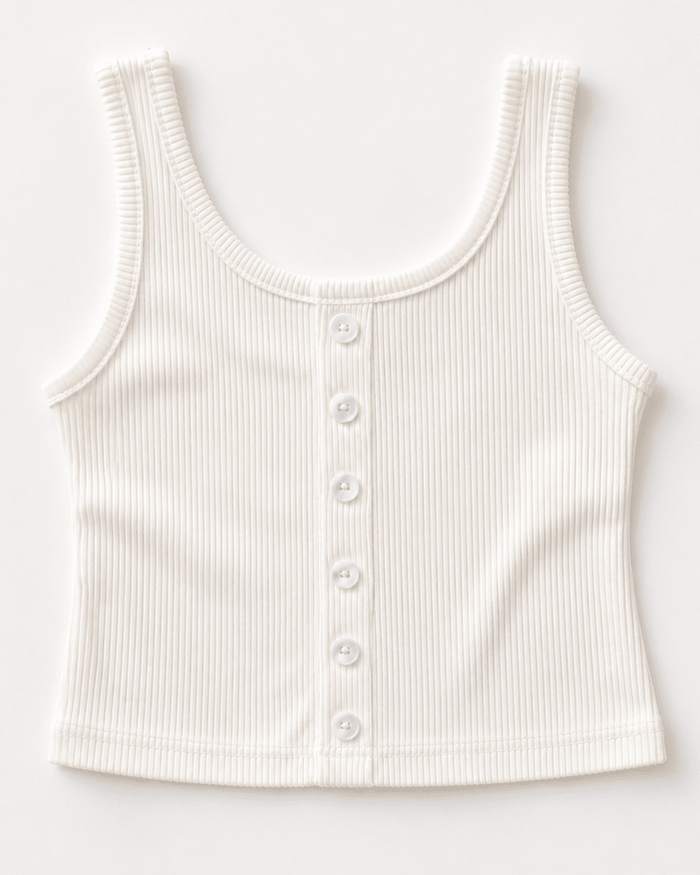 Josie Button Front Ribbed Tank - Crisp White