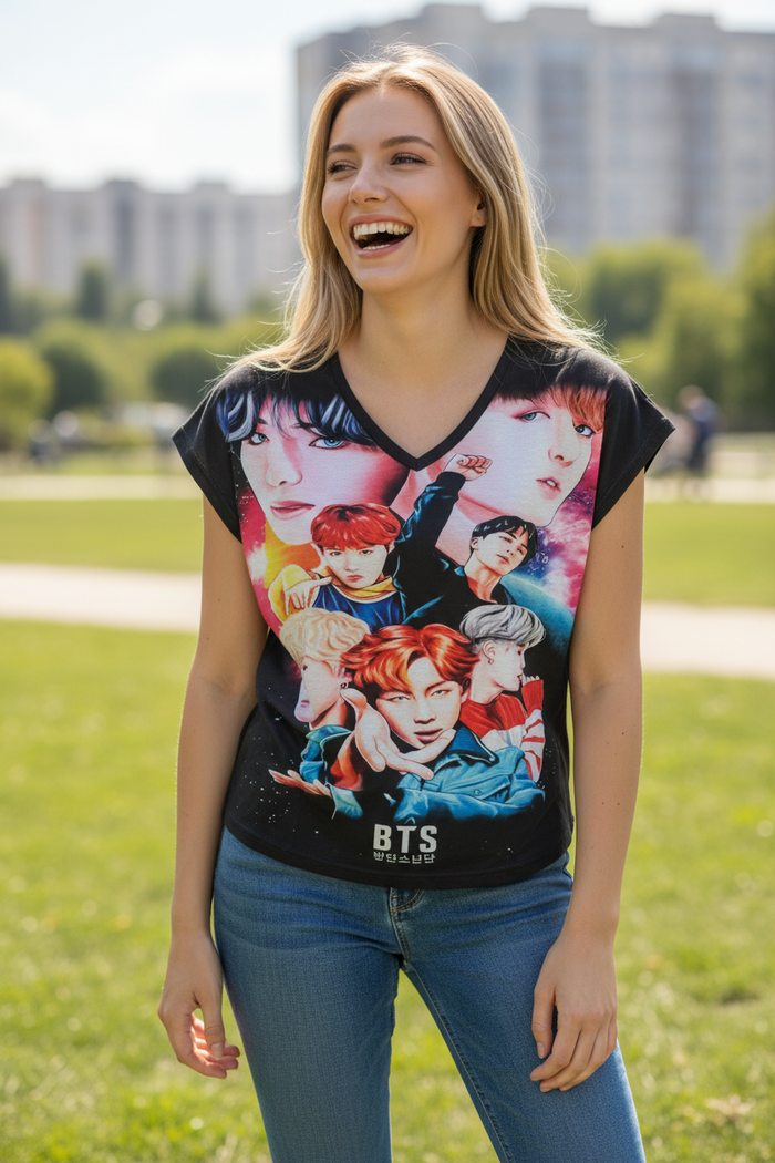 K-Pop Idol Style Anime Graphic T-Shirt for Everyone – Casual Short Sleeve Tee