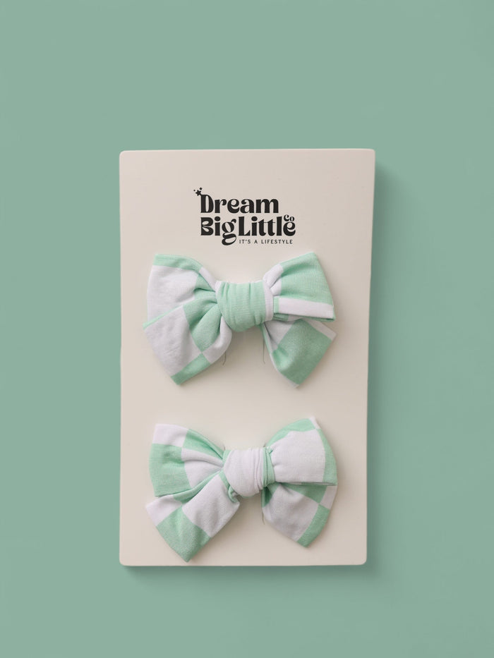 MINT CHECKERS DREAM BOW HAIR CLIPS
