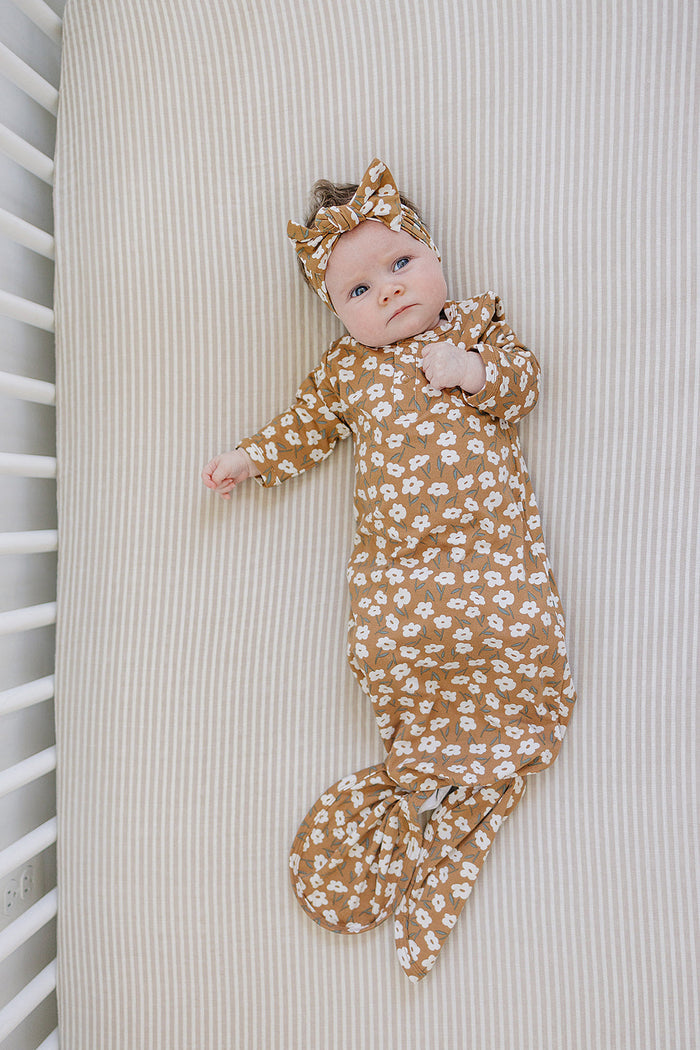 Mustard Floral Ribbed Bamboo Head Wrap