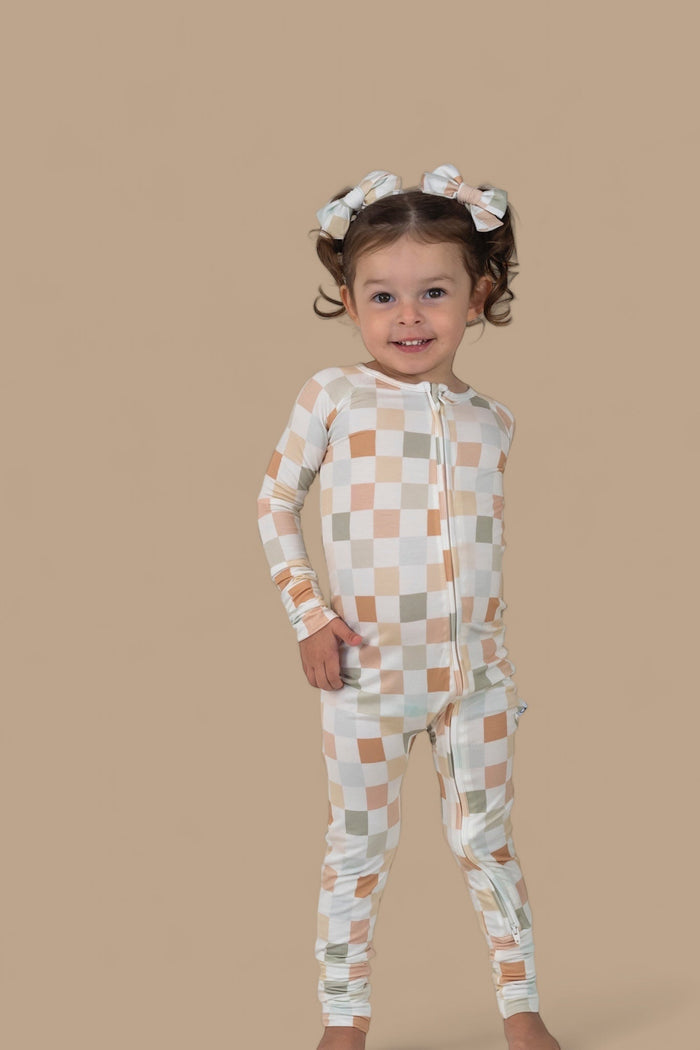 MUTED CHECKERS DREAM BOW HAIR CLIPS