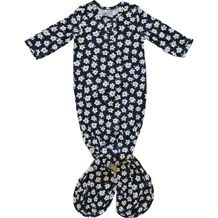Navy Daisy Ribbed Bamboo Knot Gown