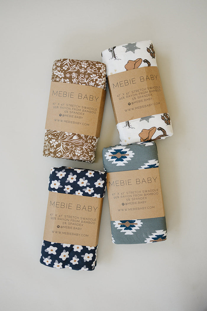 Navy Daisy Ribbed Bamboo Stretch Swaddle