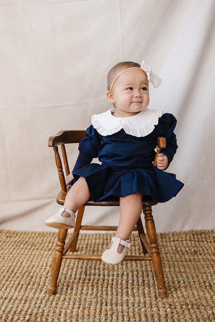 Navy Peter Pan Collar Pleated Skirt Set