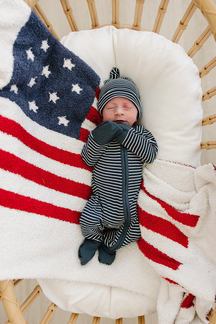 Navy Stripes Ribbed Bamboo Zipper