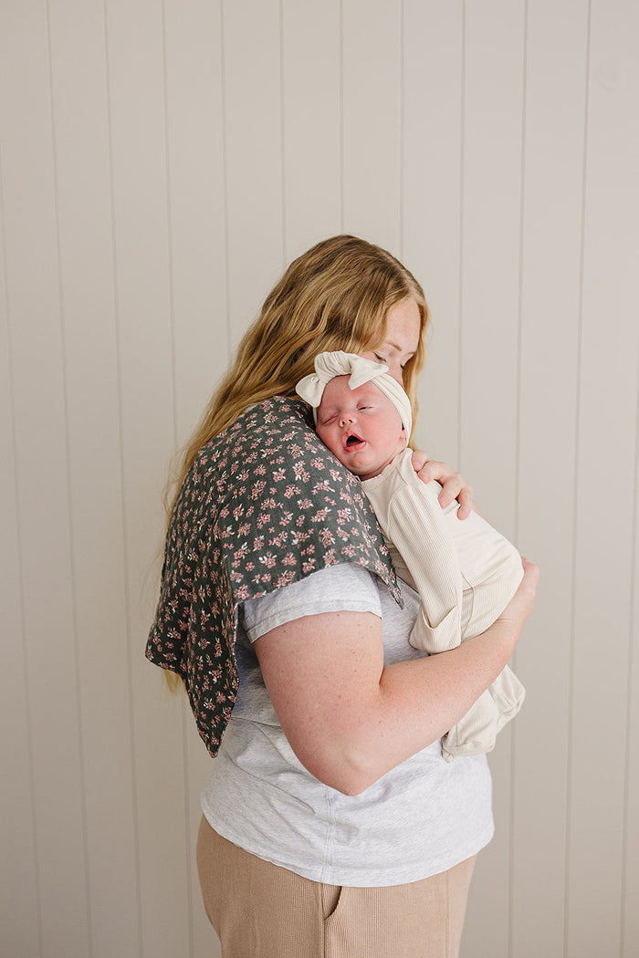 Olive Bloom Muslin Burp Cloth