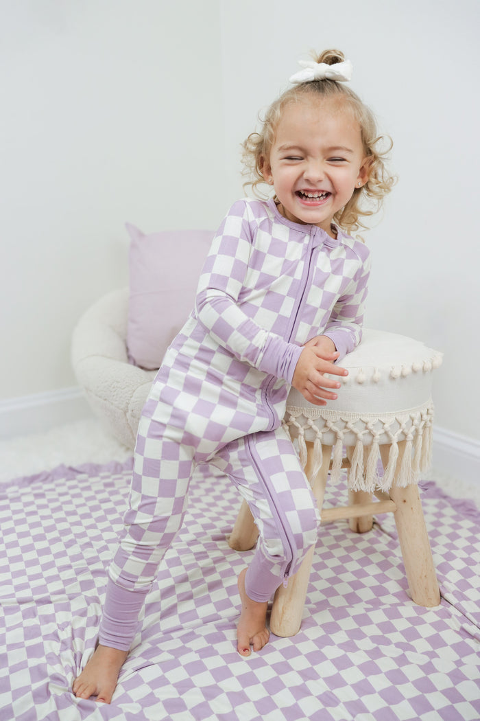 PERIWINKLE CHECKERS DREAM ROMPER