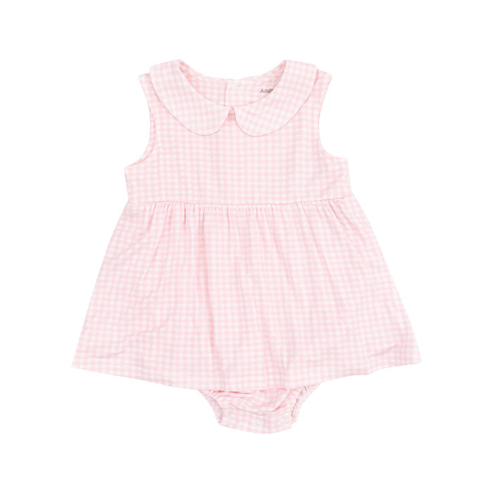 Peter Pan Collar Bubble with Skirt - Mini Gingham Pink