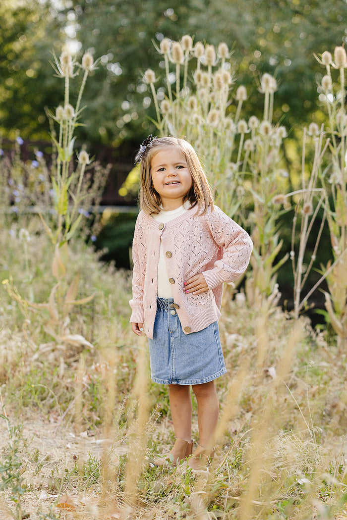 Pink Pointelle Button Down Cardigan