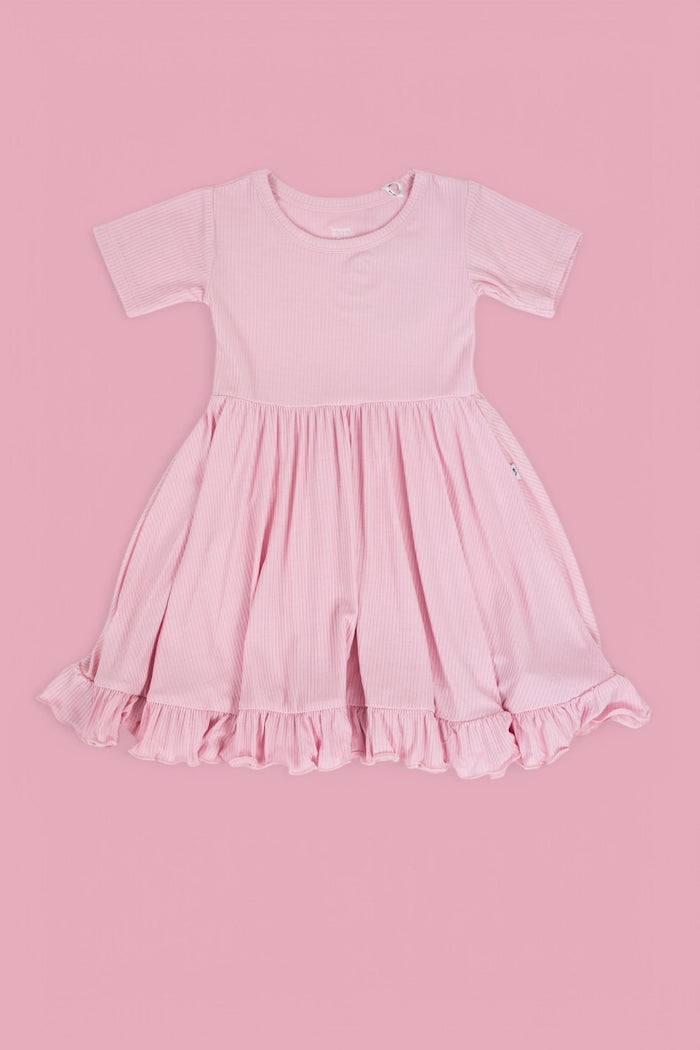 PINK ROSE RIB RUFFLE DRESS