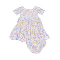 Puff Sleeve Smocked Dress and Diaper Cover - Viola Floral
