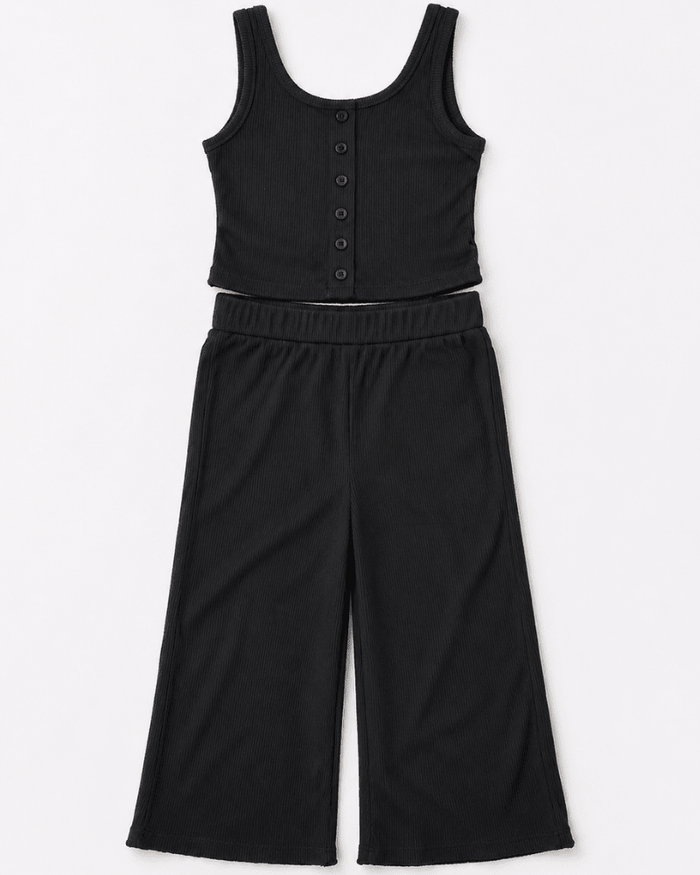 Rhea Ribbed Wide Leg Pants - Black