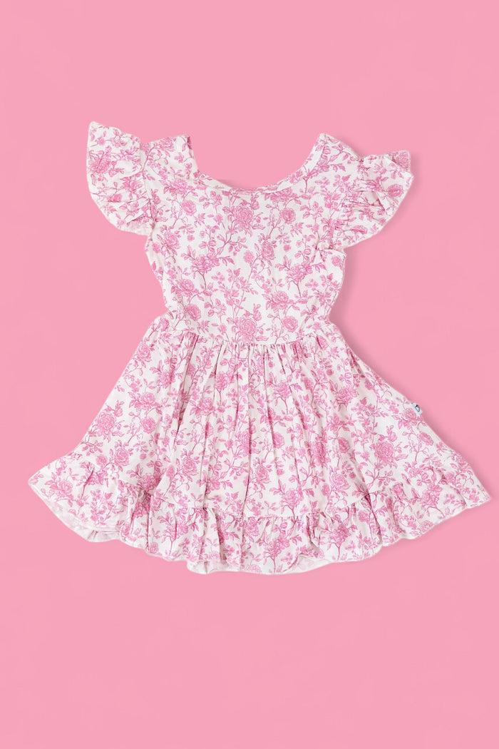 ROSEWOOD TOILE DREAM TIE BACK RUFFLE DRESS