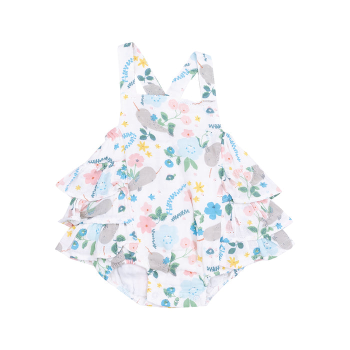 Ruffle Sunsuit - Narwhal Floral